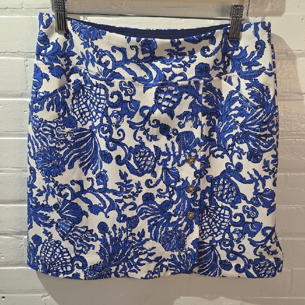 Lilly Pulitzer Royal Blue and White Patterned Mini Skirt